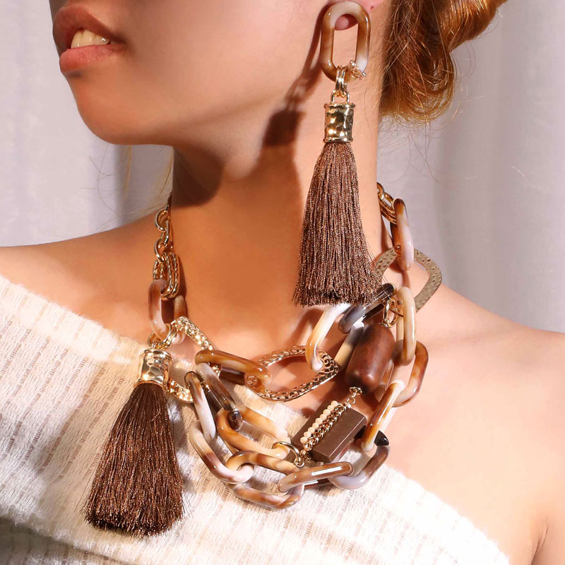 Leopard Print Tassel Necklace Set